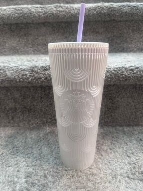 Starbucks Venti Rainbow Reusable Tumbler with Purple Straw